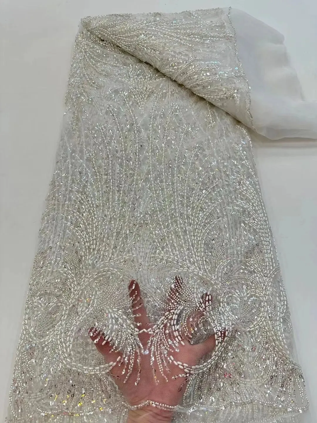 5 YARDS / 10 COLORS / Vicalemo Sequin Beaded Embroidery Tulle Mesh Lace Dress Fabric