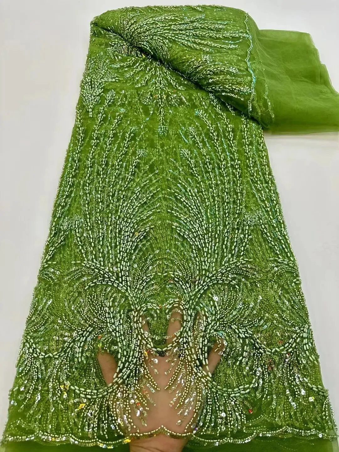 5 YARDS / 10 COLORS / Vicalemo Sequin Beaded Embroidery Tulle Mesh Lace Dress Fabric