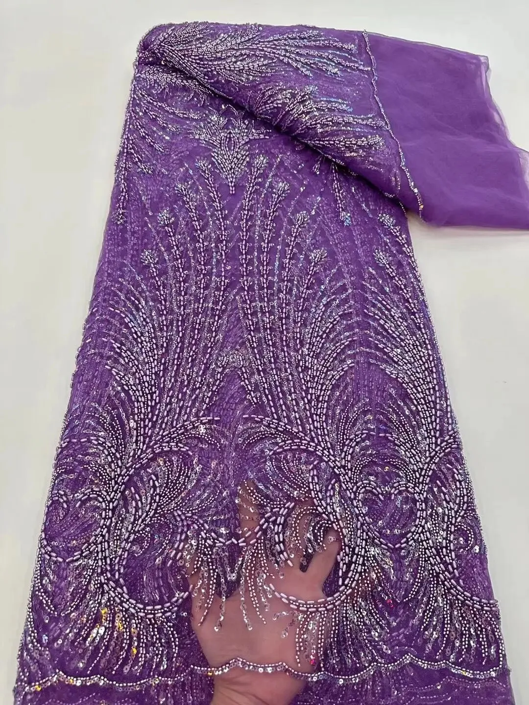 5 YARDS / 10 COLORS / Vicalemo Sequin Beaded Embroidery Tulle Mesh Lace Dress Fabric