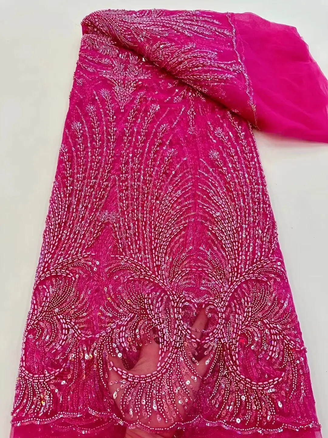 5 YARDS / 10 COLORS / Vicalemo Sequin Beaded Embroidery Tulle Mesh Lace Dress Fabric