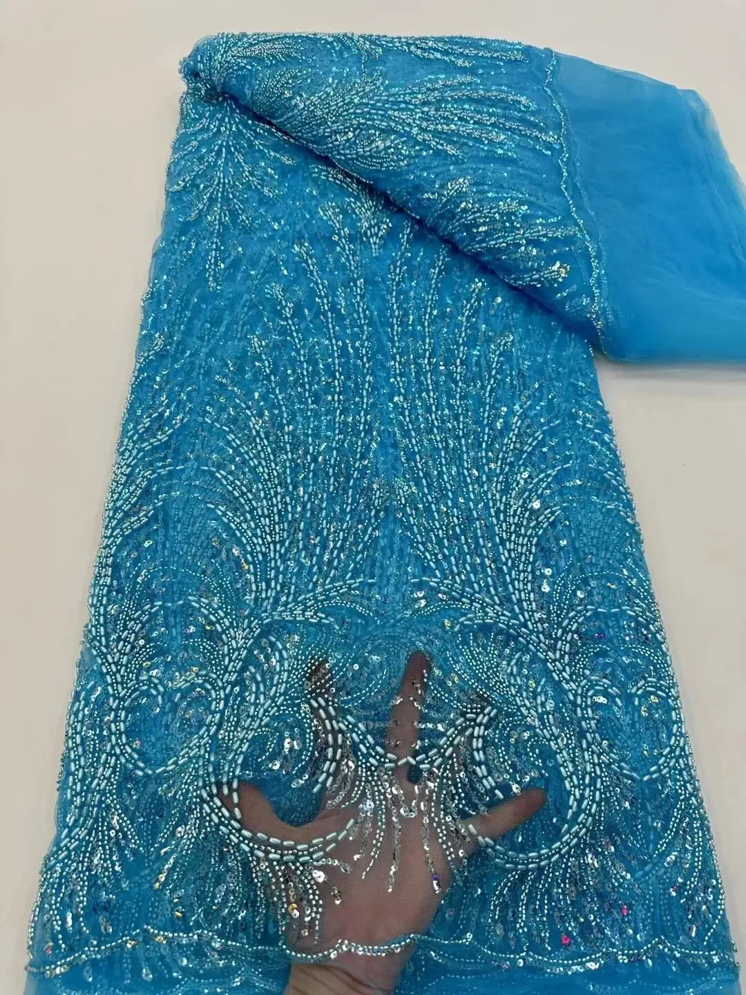 5 YARDS / 10 COLORS / Vicalemo Sequin Beaded Embroidery Tulle Mesh Lace Dress Fabric