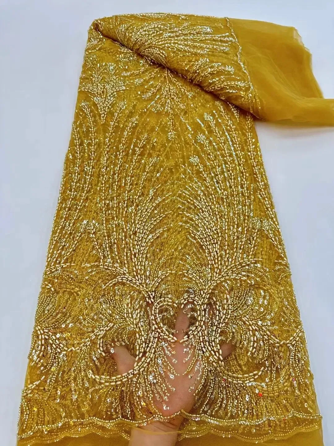 5 YARDS / 10 COLORS / Vicalemo Sequin Beaded Embroidery Tulle Mesh Lace Dress Fabric