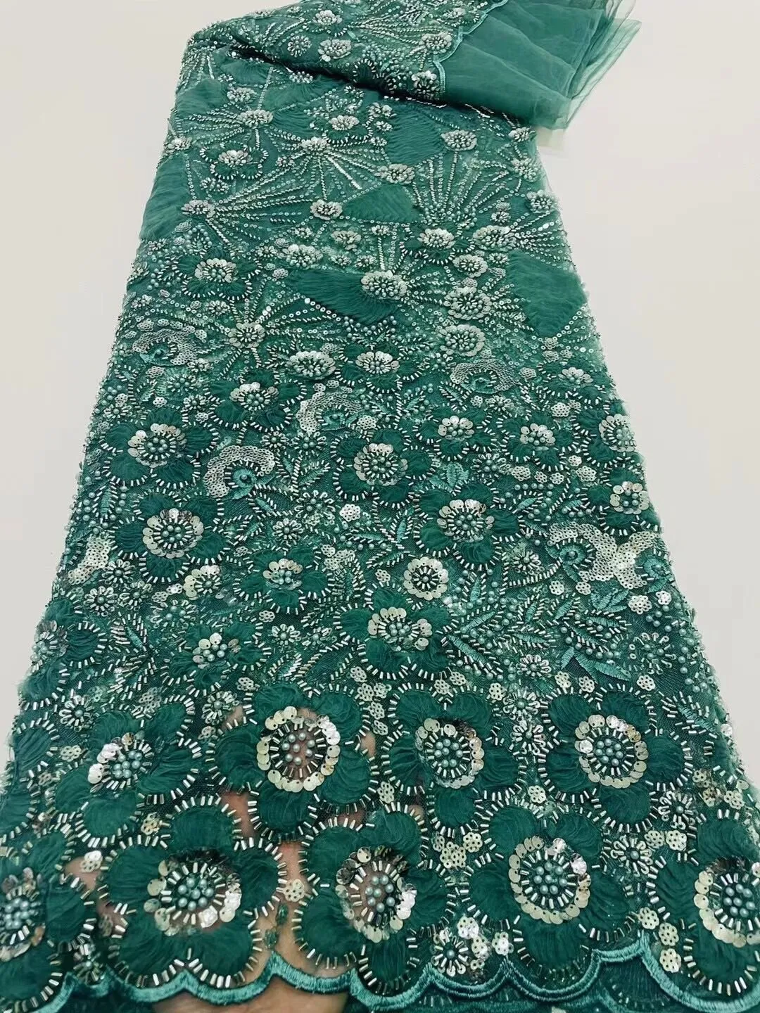 5 YARDS / 14 COLORS / Lyvia Cute Floral Beaded Glitter Embroidery Mesh Lace  Party Prom Bridal Dress Fabric