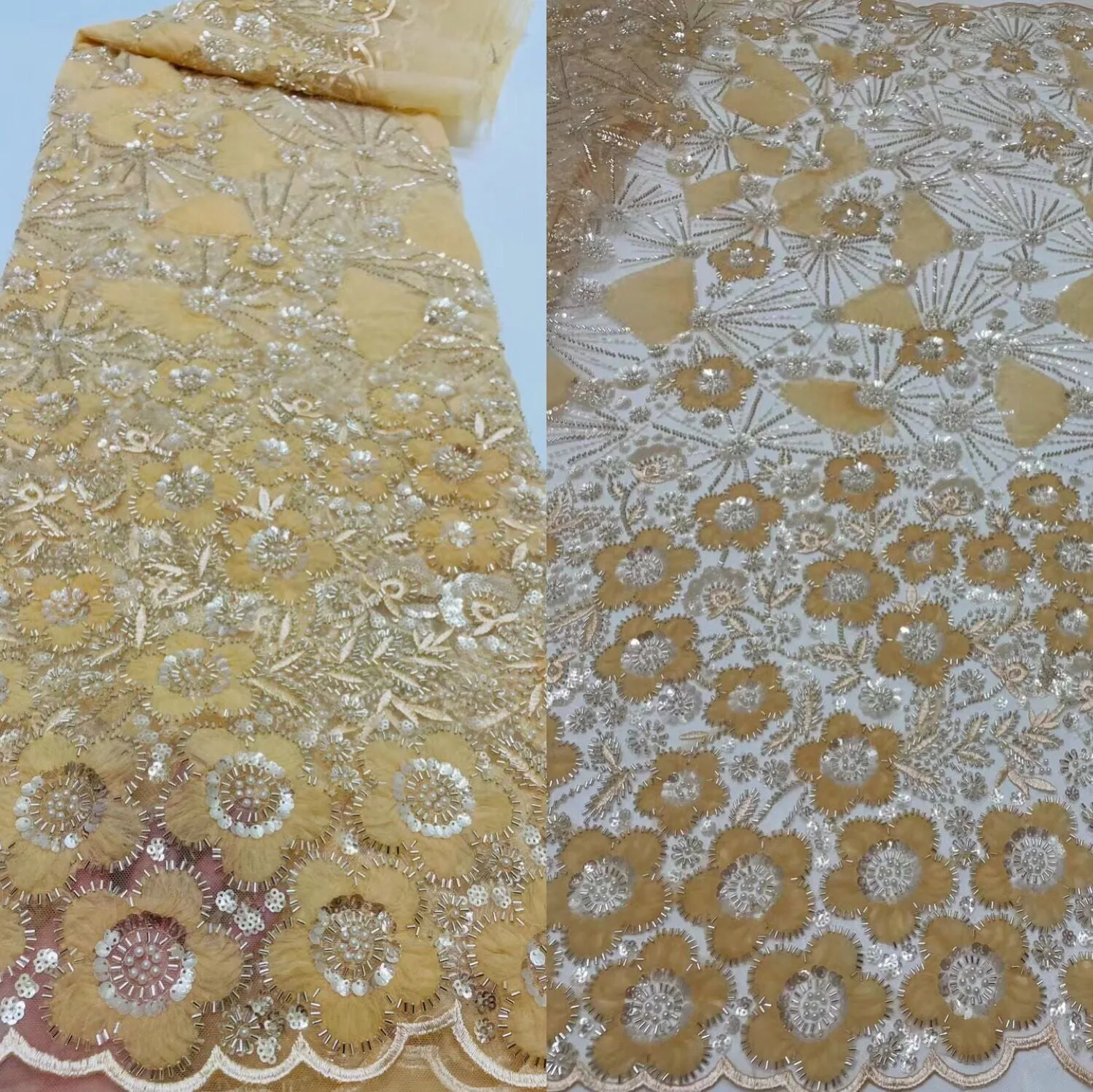 5 YARDS / 14 COLORS / Lyvia Cute Floral Beaded Glitter Embroidery Mesh Lace  Party Prom Bridal Dress Fabric