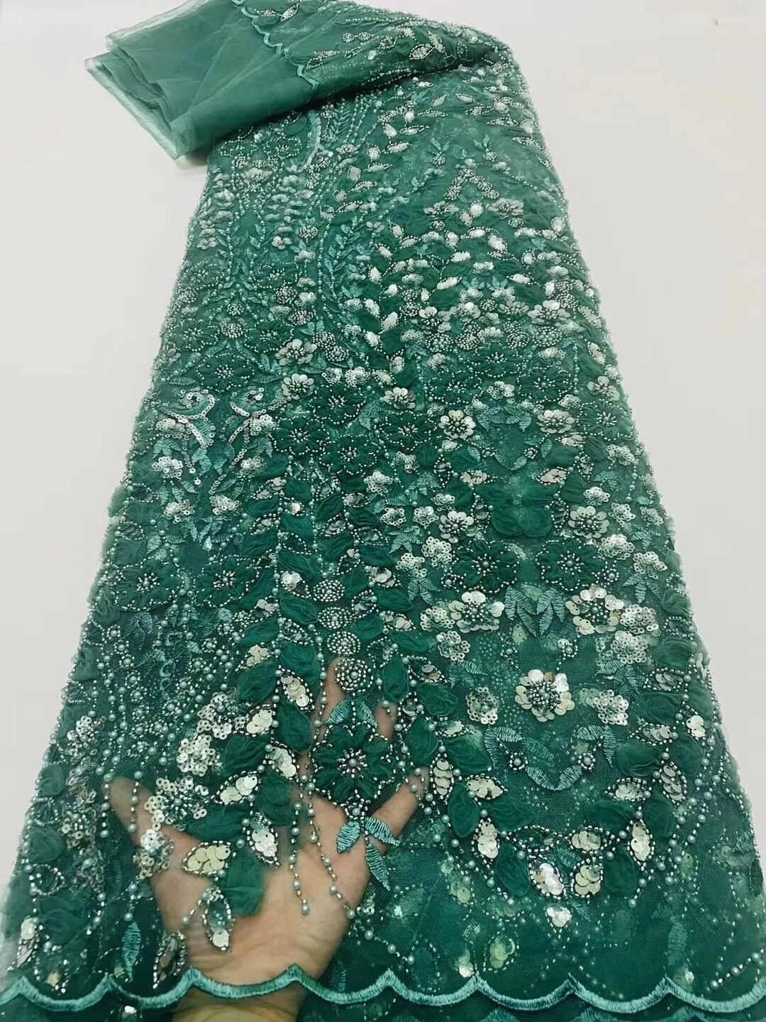 5 YARDS / 14 COLORS / Lyvia Cute Floral Beaded Glitter Embroidery Mesh Lace  Party Prom Bridal Dress Fabric