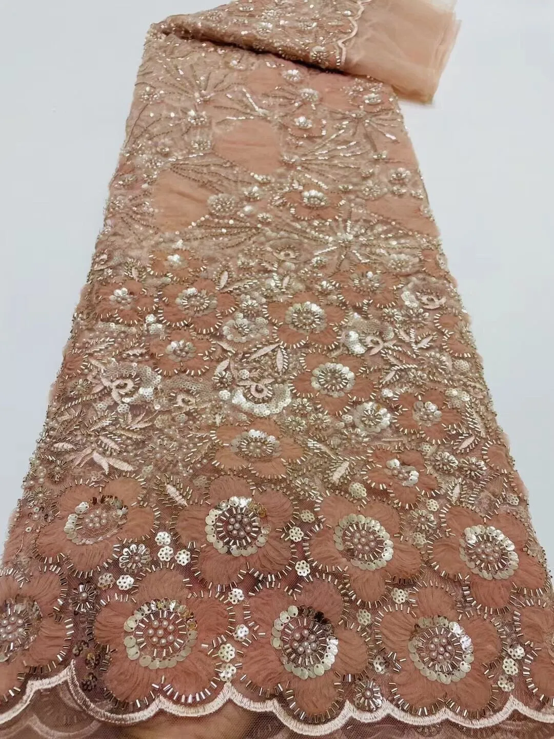 5 YARDS / 14 COLORS / Lyvia Cute Floral Beaded Glitter Embroidery Mesh Lace  Party Prom Bridal Dress Fabric