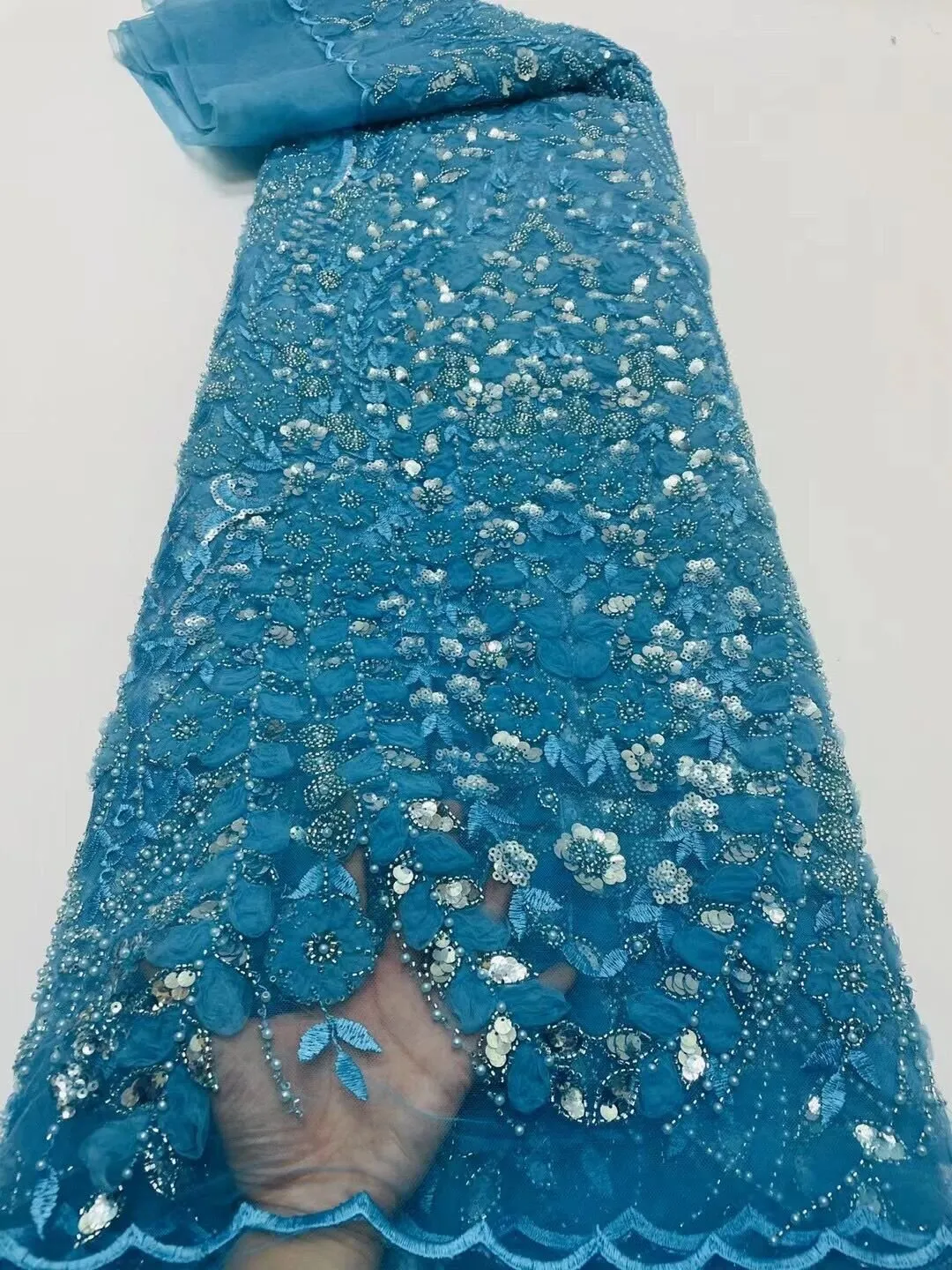 5 YARDS / 14 COLORS / Lyvia Cute Floral Beaded Glitter Embroidery Mesh Lace  Party Prom Bridal Dress Fabric
