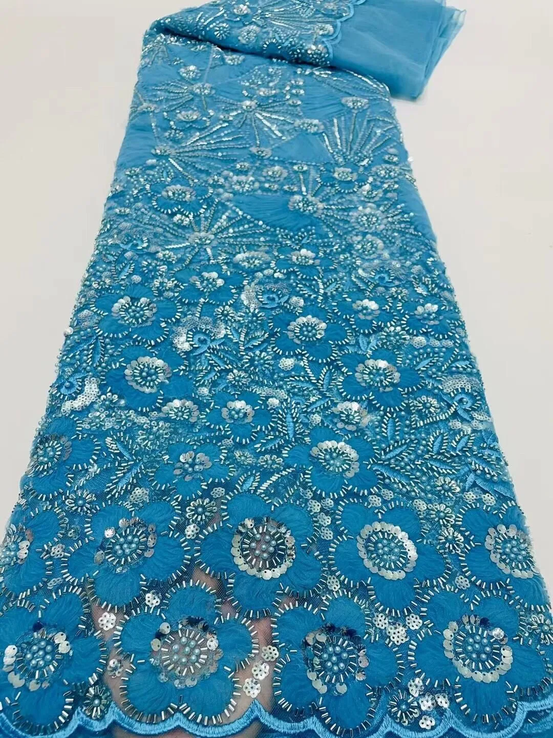 5 YARDS / 14 COLORS / Lyvia Cute Floral Beaded Glitter Embroidery Mesh Lace  Party Prom Bridal Dress Fabric