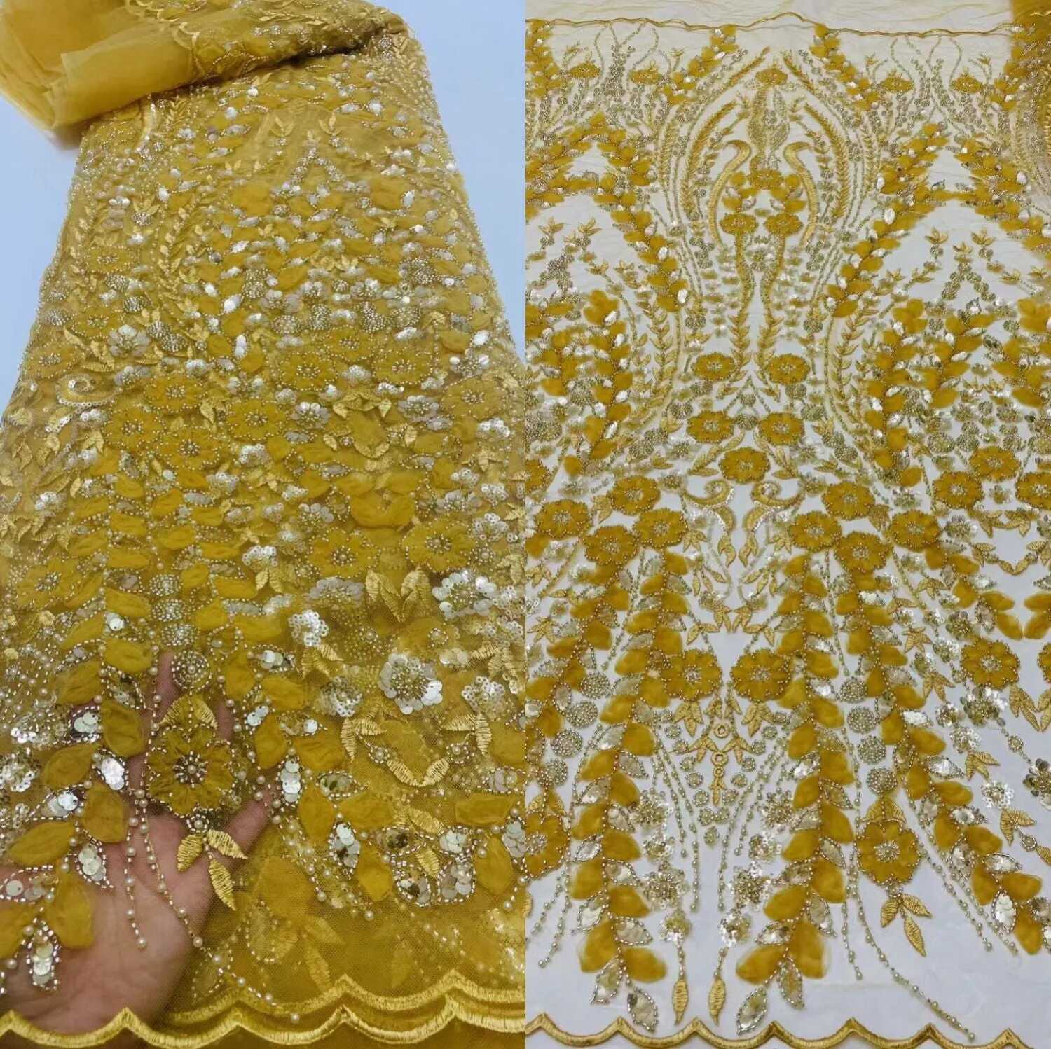 5 YARDS / 14 COLORS / Lyvia Cute Floral Beaded Glitter Embroidery Mesh Lace  Party Prom Bridal Dress Fabric