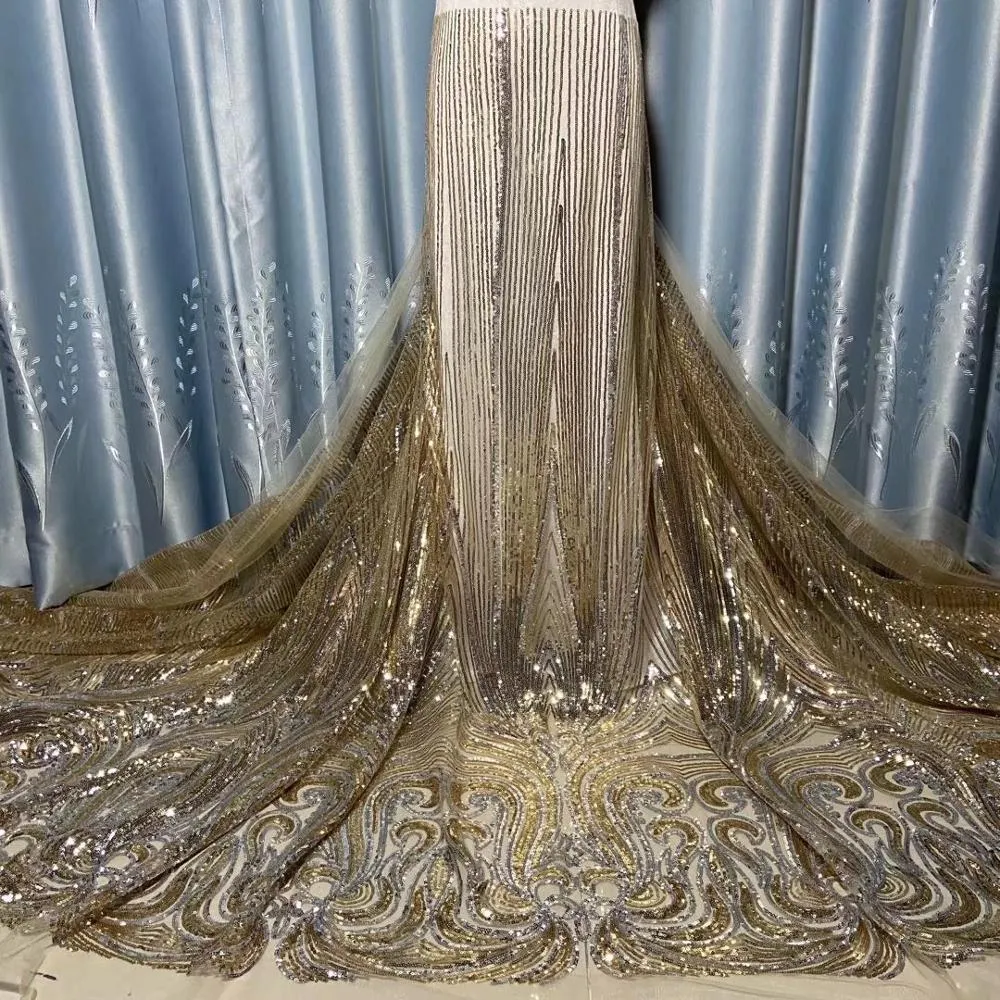 5 YARDS / 5 COLORS / Juliette Rose Gold Green Silver Gold Blue Floral Sequin Beaded Glitter Embroidery Mesh Lace Party Prom Bridal Dress Fabric
