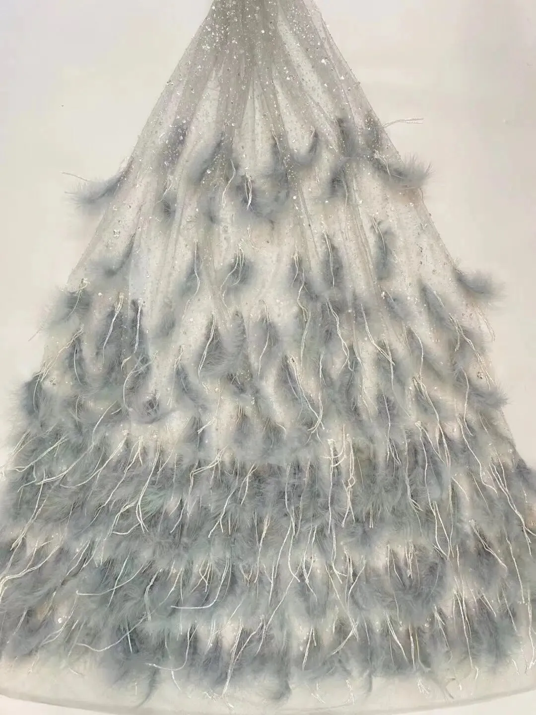 5 YARDS / 5 COLORS / Vinscel Fur Sequin Beaded Embroidery Tulle Mesh Dance Lace Dress Fabric