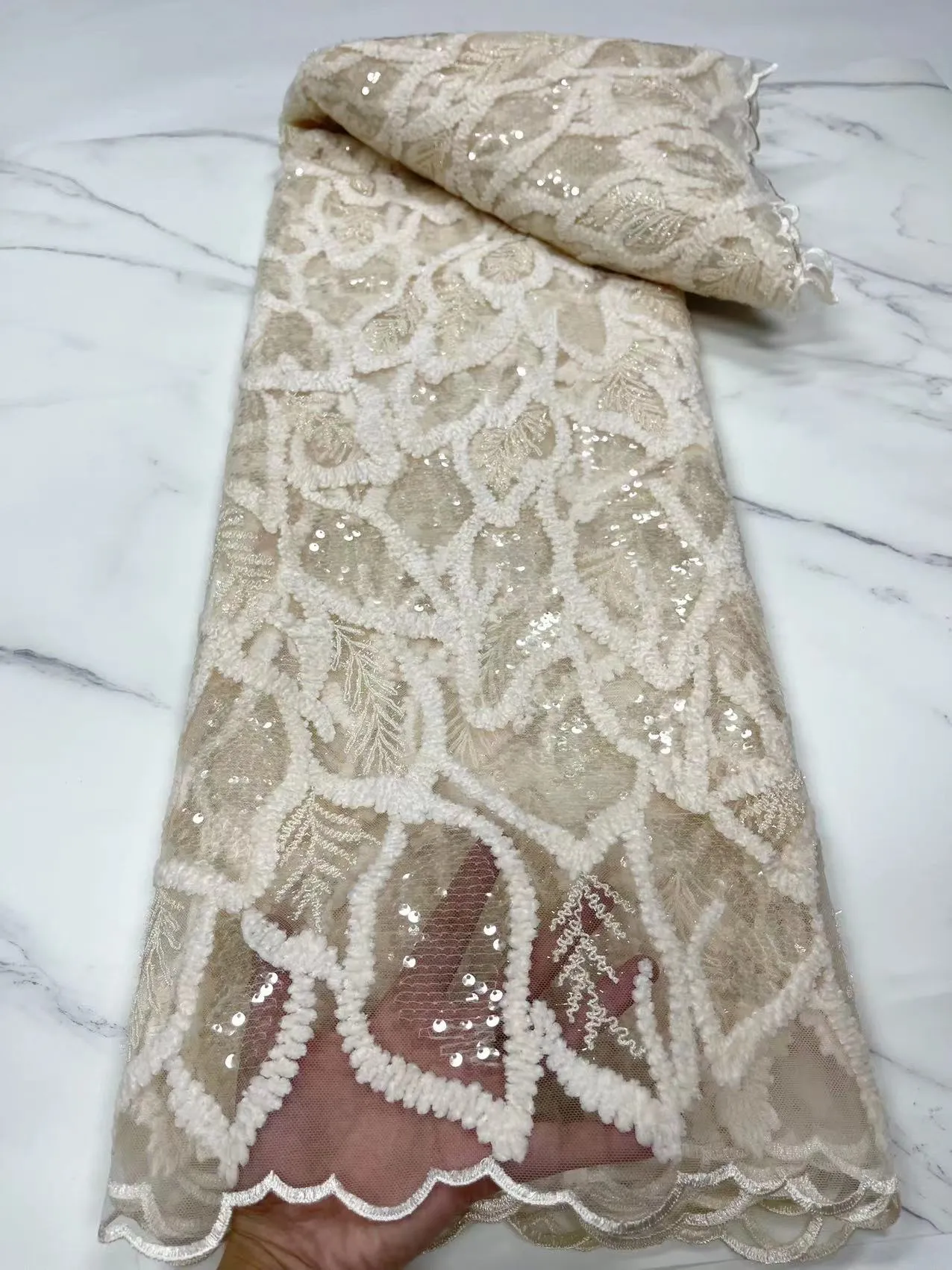5 YARDS / 7 COLORS / Floral Glitter Sequin Beaded Embroidery Tulle Mesh Lace Party Prom Bridal Dress Fabric