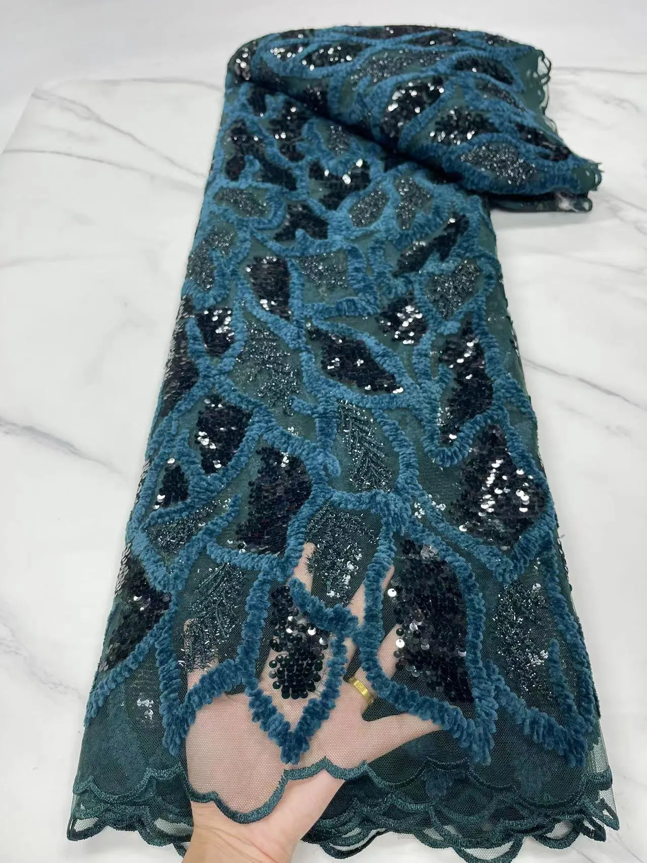 5 YARDS / 7 COLORS / Floral Glitter Sequin Beaded Embroidery Tulle Mesh Lace Party Prom Bridal Dress Fabric