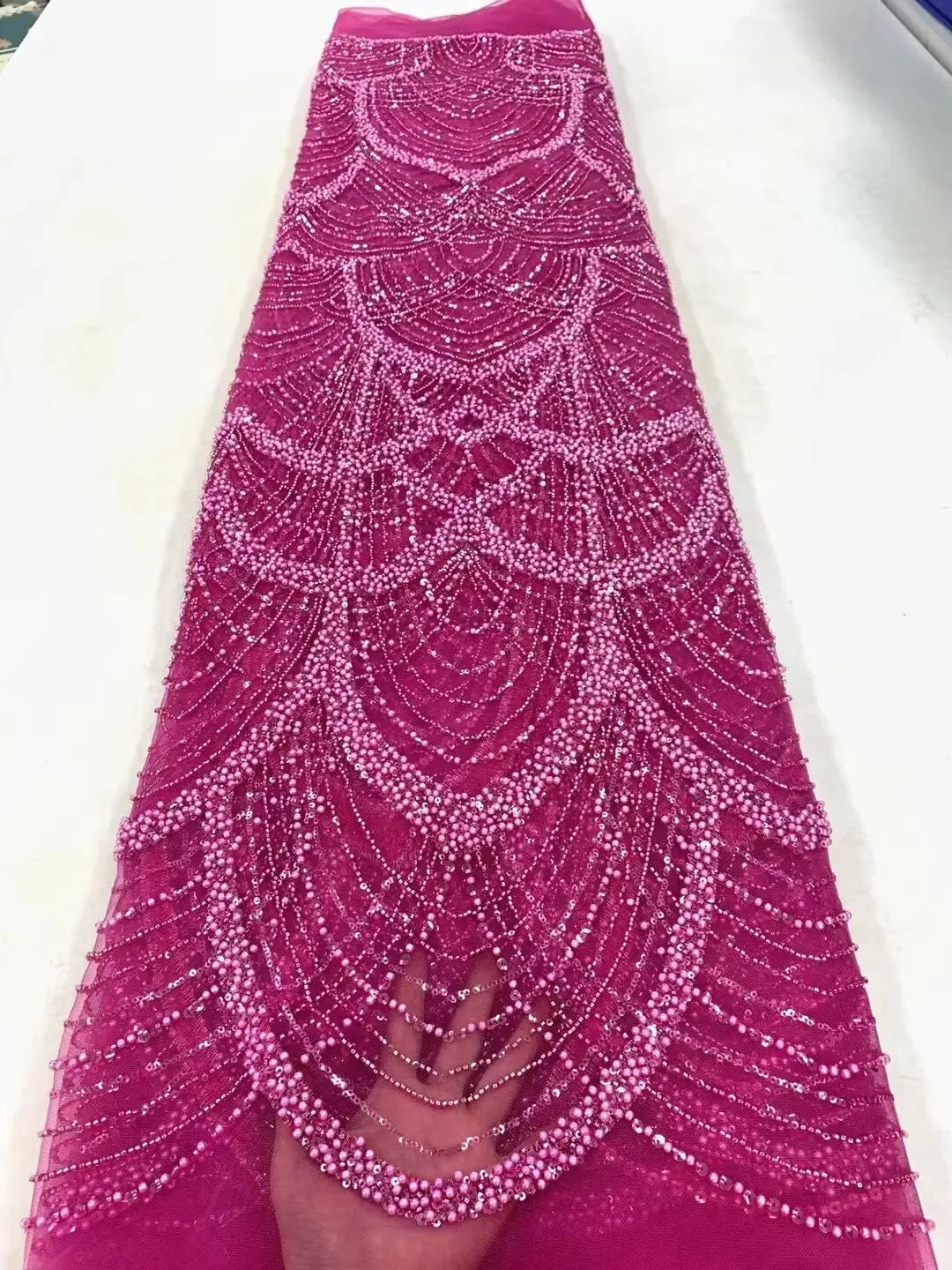 5 YARDS / 9 COLORS / Lejsola Fur Sequin Beaded Embroidery Tulle Mesh Lace Dress Fabric