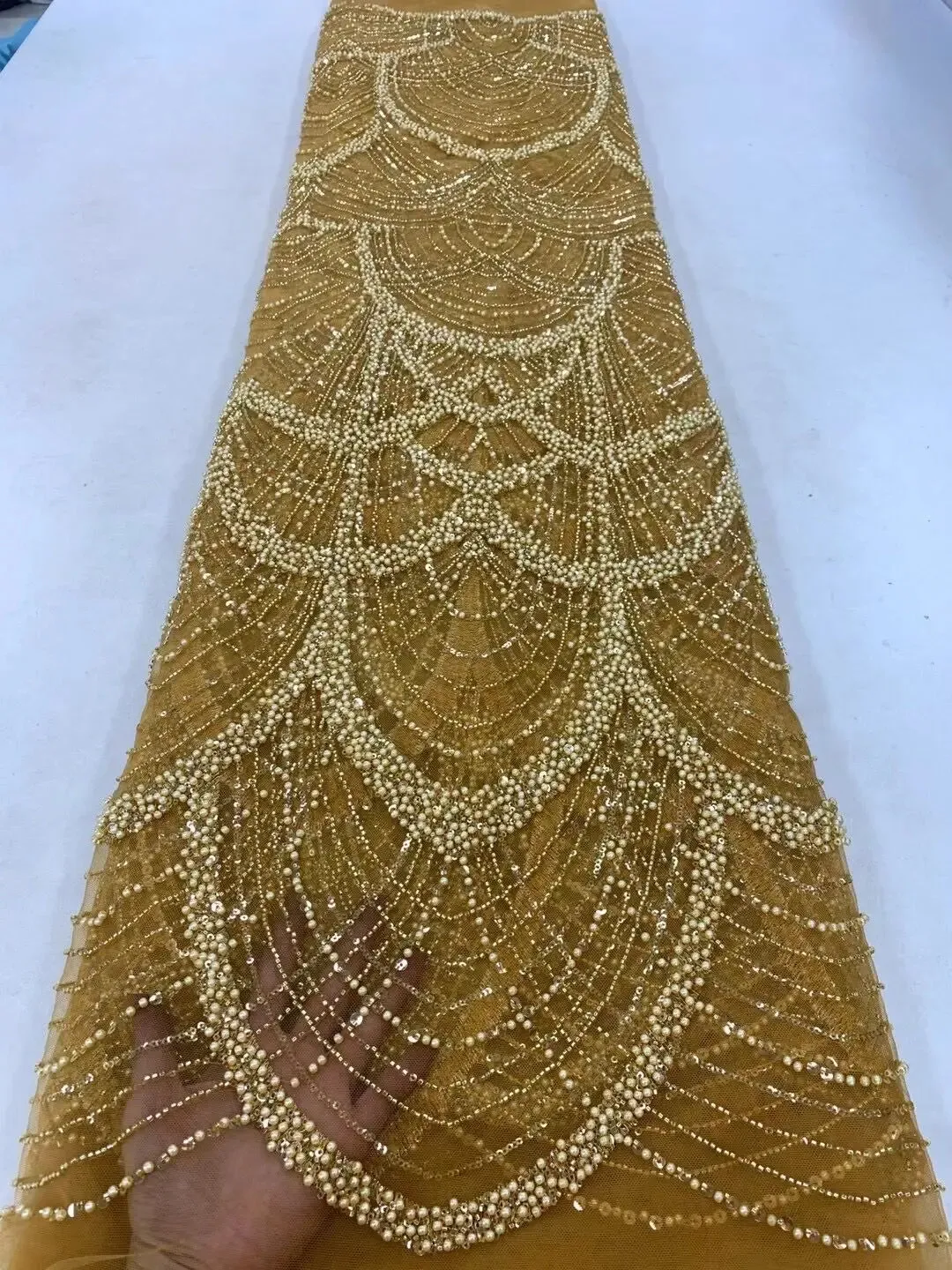 5 YARDS / 9 COLORS / Lejsola Fur Sequin Beaded Embroidery Tulle Mesh Lace Dress Fabric