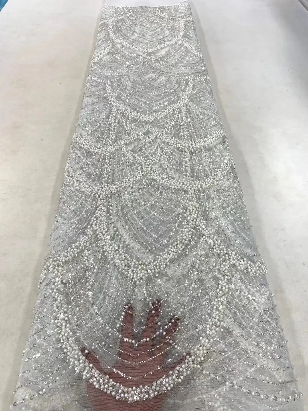 5 YARDS / 9 COLORS / Lejsola Fur Sequin Beaded Embroidery Tulle Mesh Lace Dress Fabric