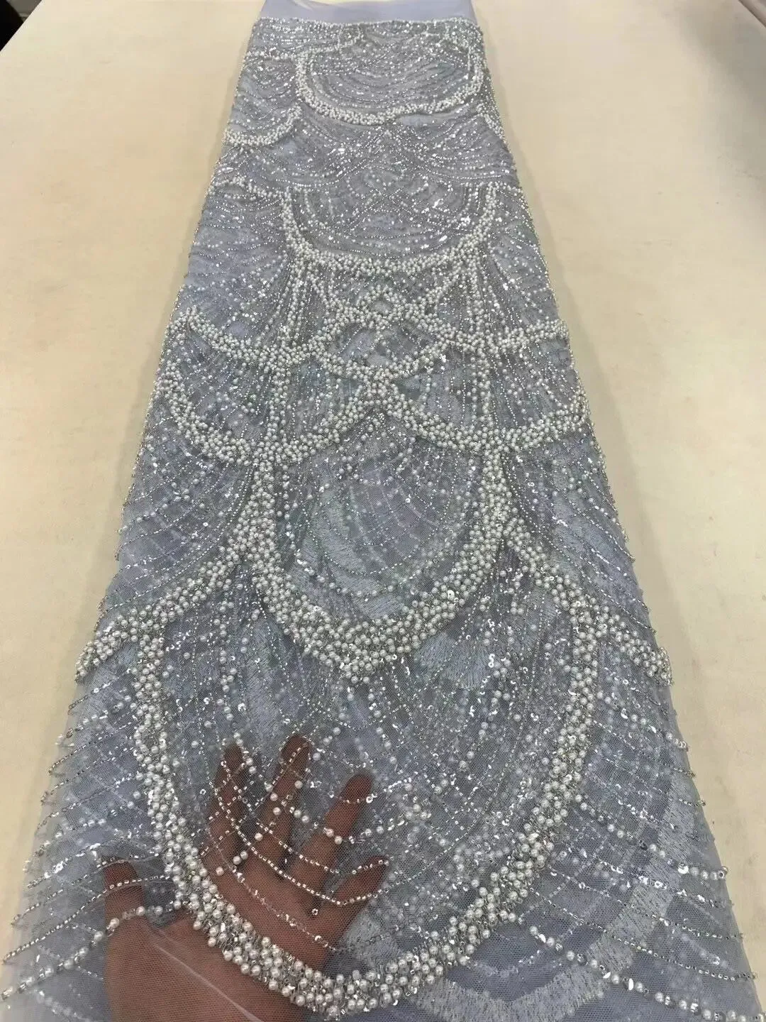 5 YARDS / 9 COLORS / Lejsola Fur Sequin Beaded Embroidery Tulle Mesh Lace Dress Fabric