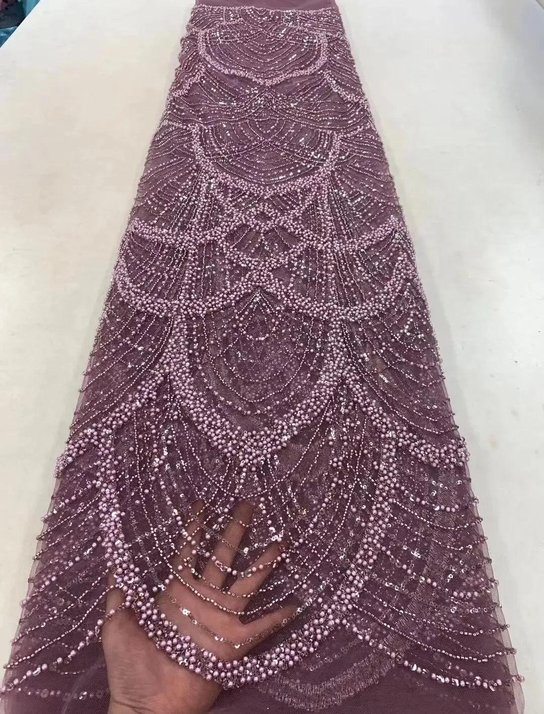 5 YARDS / 9 COLORS / Lejsola Fur Sequin Beaded Embroidery Tulle Mesh Lace Dress Fabric