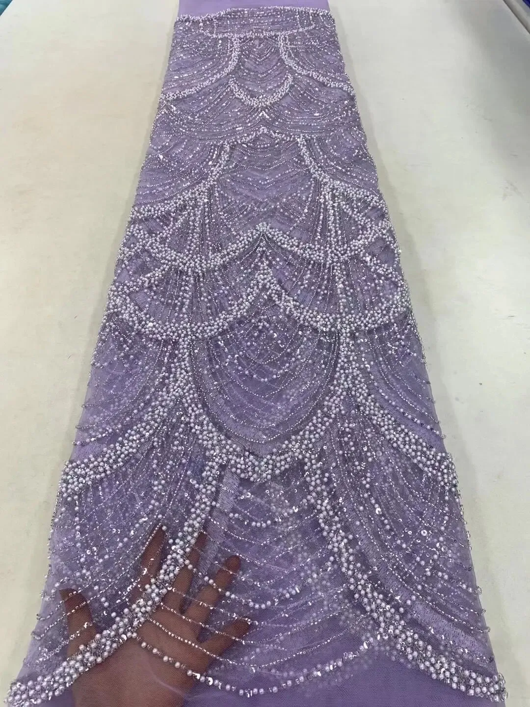 5 YARDS / 9 COLORS / Lejsola Fur Sequin Beaded Embroidery Tulle Mesh Lace Dress Fabric