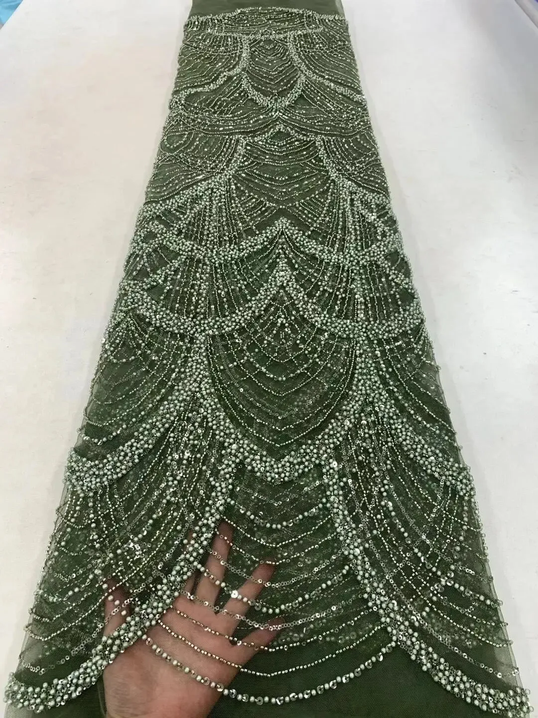 5 YARDS / 9 COLORS / Lejsola Fur Sequin Beaded Embroidery Tulle Mesh Lace Dress Fabric