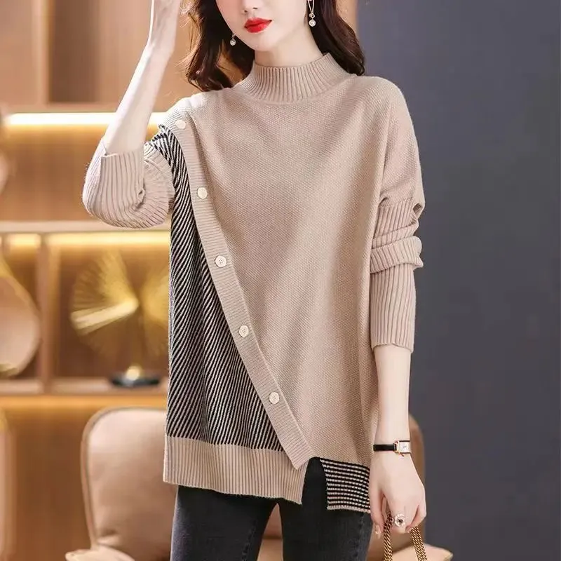 Asymmetrical Button Design Women Turtleneck Sweaters - Ailime Designs