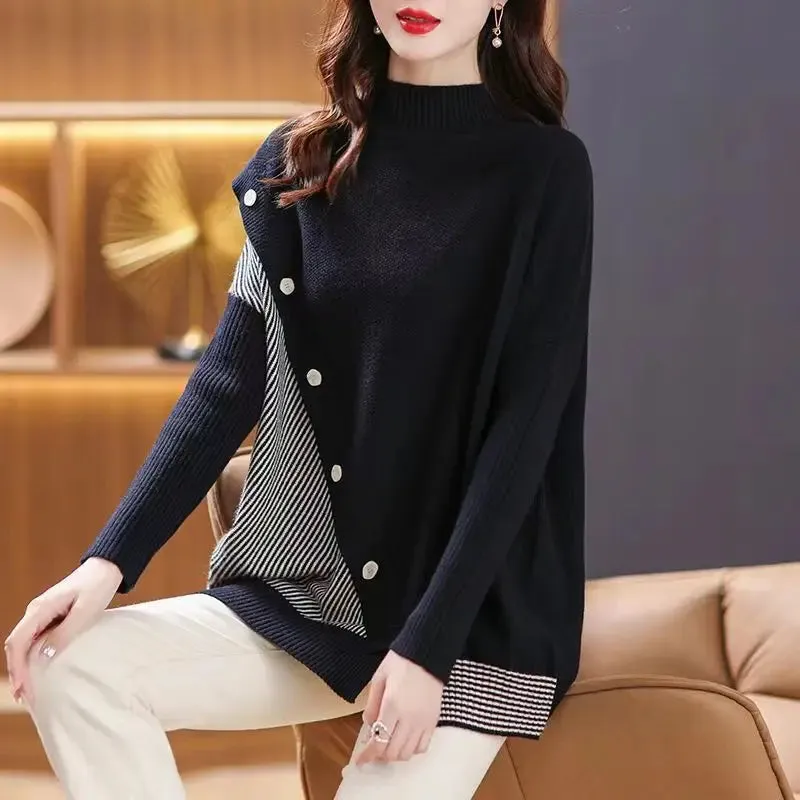 Asymmetrical Button Design Women Turtleneck Sweaters - Ailime Designs