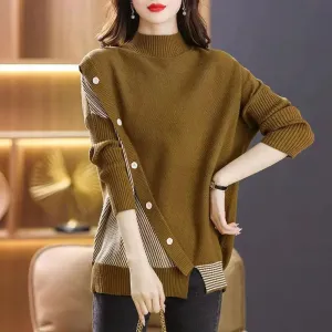 Asymmetrical Button Design Women Turtleneck Sweaters - Ailime Designs