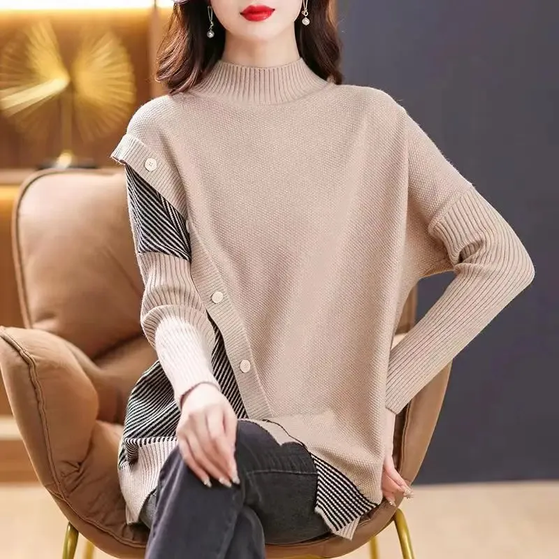 Asymmetrical Button Design Women Turtleneck Sweaters - Ailime Designs