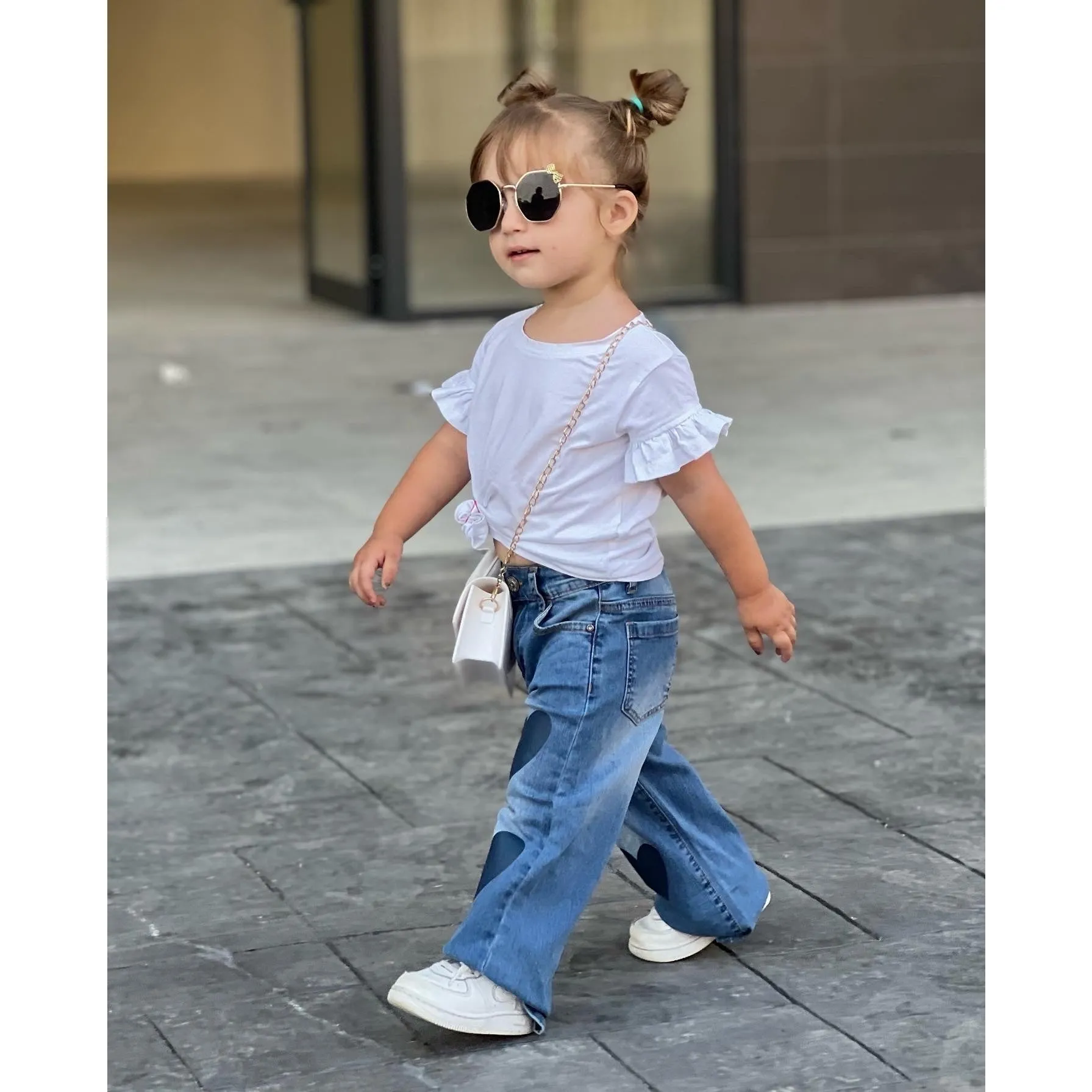 Baby Little Girl Jeans Simple Design Wide Leg Flared Hem Denim Pants
