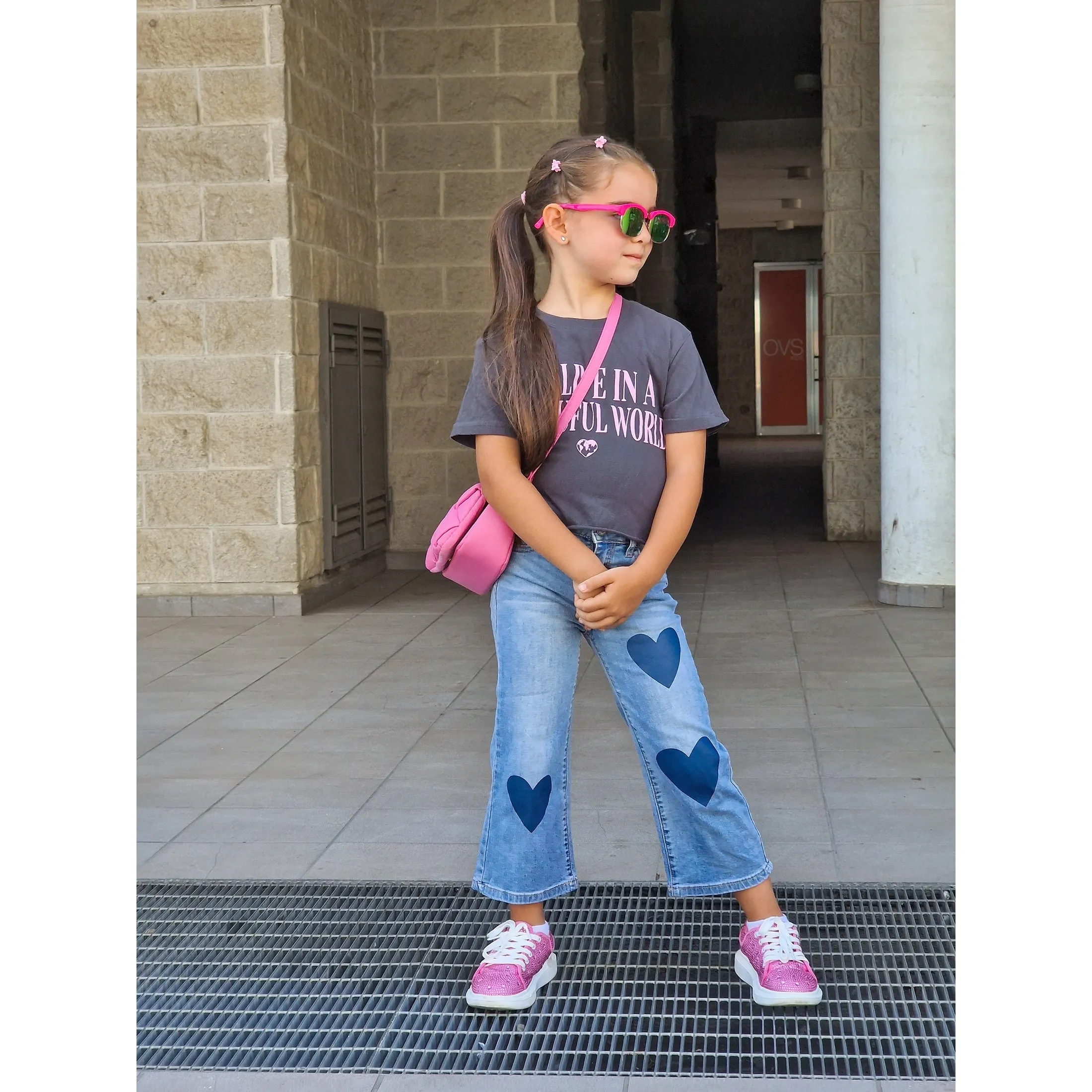 Baby Little Girl Jeans Simple Design Wide Leg Flared Hem Denim Pants