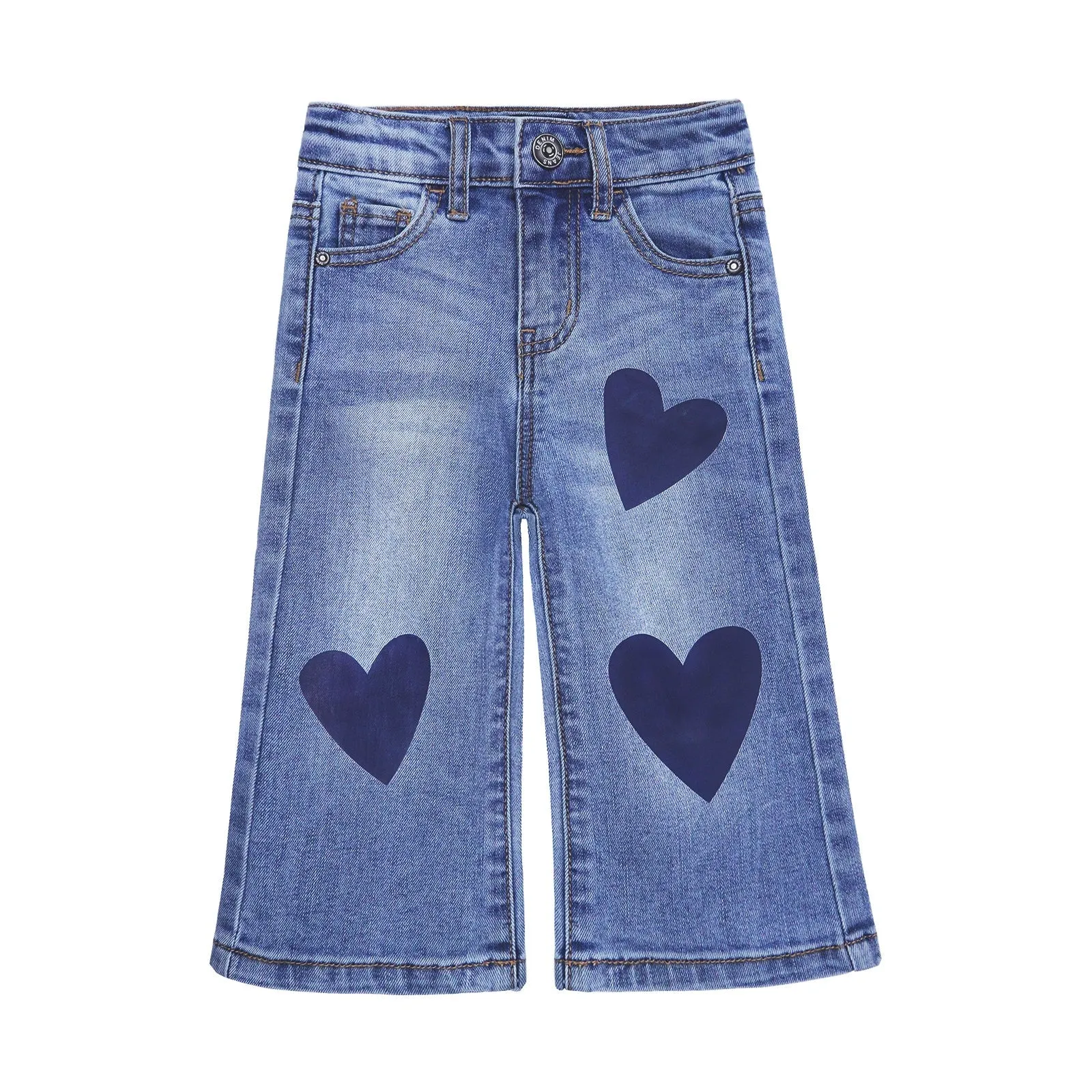 Baby Little Girl Jeans Simple Design Wide Leg Flared Hem Denim Pants