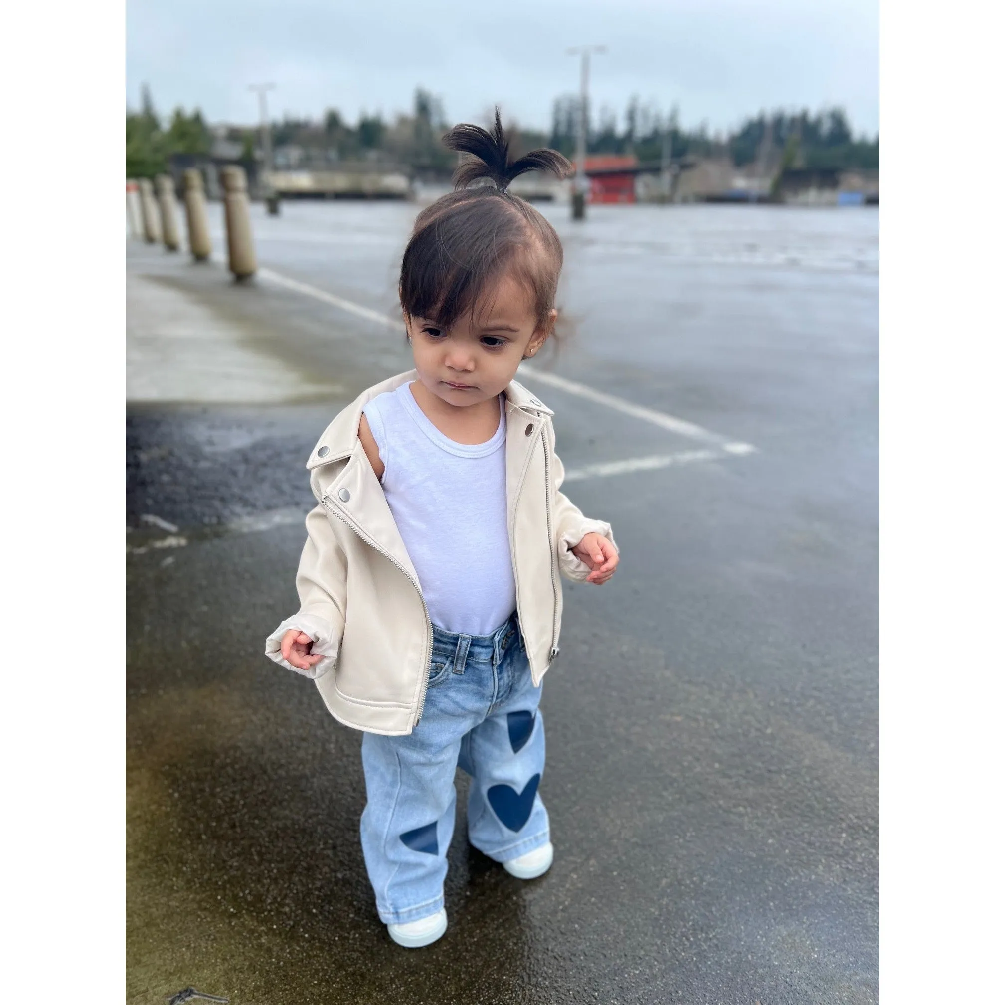 Baby Little Girl Jeans Simple Design Wide Leg Flared Hem Denim Pants