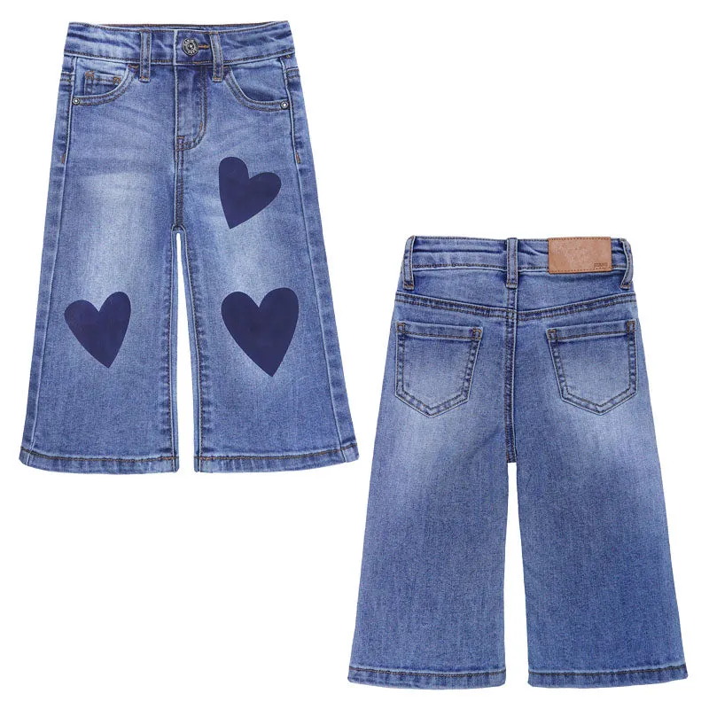 Baby Little Girl Jeans Simple Design Wide Leg Flared Hem Denim Pants