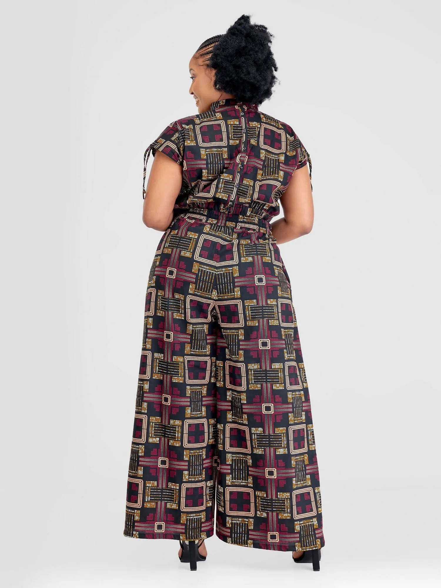 Beqss Tess Wide Leg Pants Set - Red / Navy Blue Print