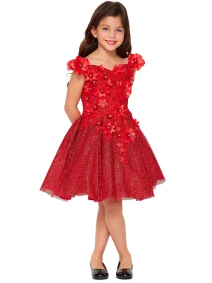 Bliss Little Girls Red 3D Floral Applique Flower Girl Dress 2-6