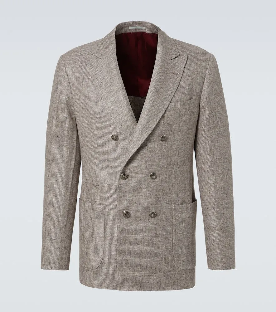 Brunello Cucinelli Double-breasted linen, wool, and silk blazer