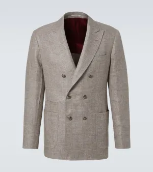 Brunello Cucinelli Double-breasted linen, wool, and silk blazer