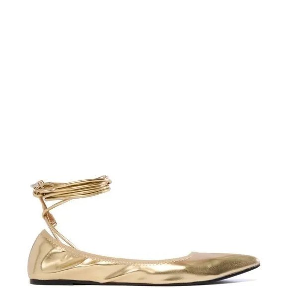 Callie Lives Elaine Gold Wrap & Lace Up AZALEA WANG GOLD BALLET FLAT 8
