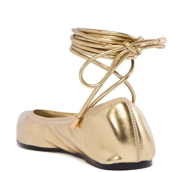 Callie Lives Elaine Gold Wrap & Lace Up AZALEA WANG GOLD BALLET FLAT 8