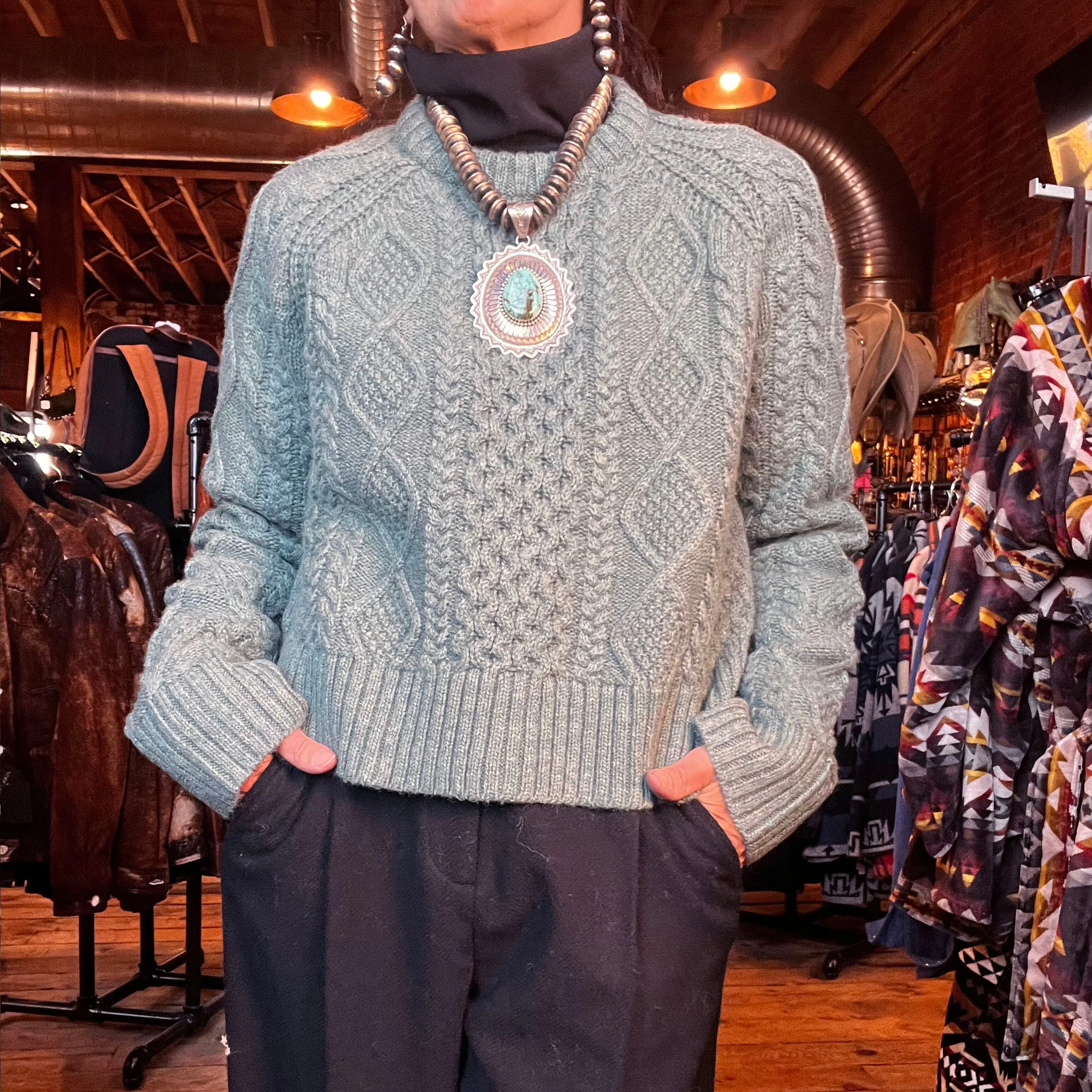 Cropped Fisherman Sweater - Pendleton - Teal Heather - TC0007T