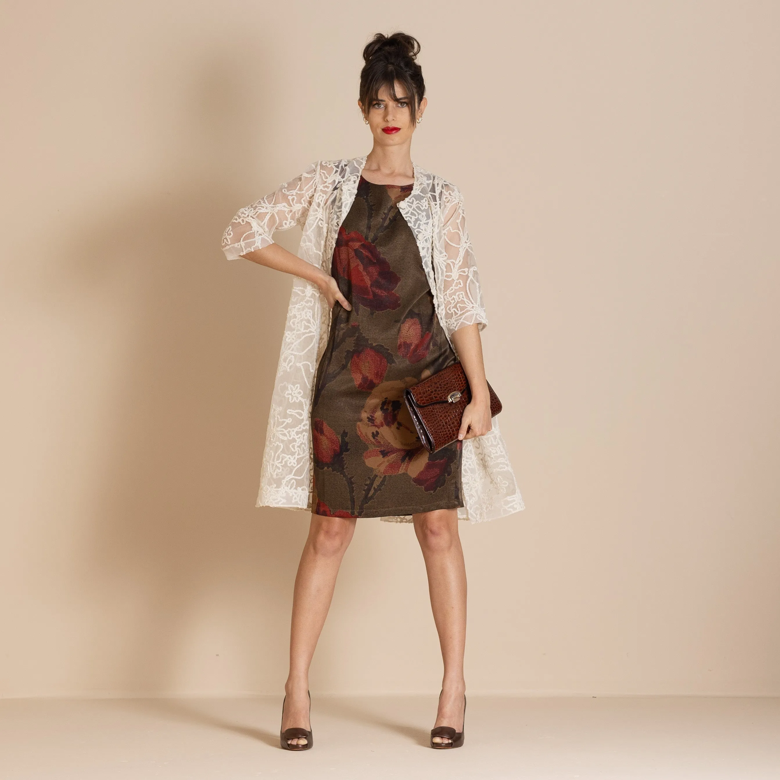 damask roses shift dress