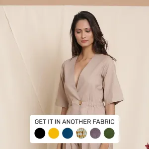 Dusk Beige Yarn Dyed Cotton Deep Neck Wrap Top