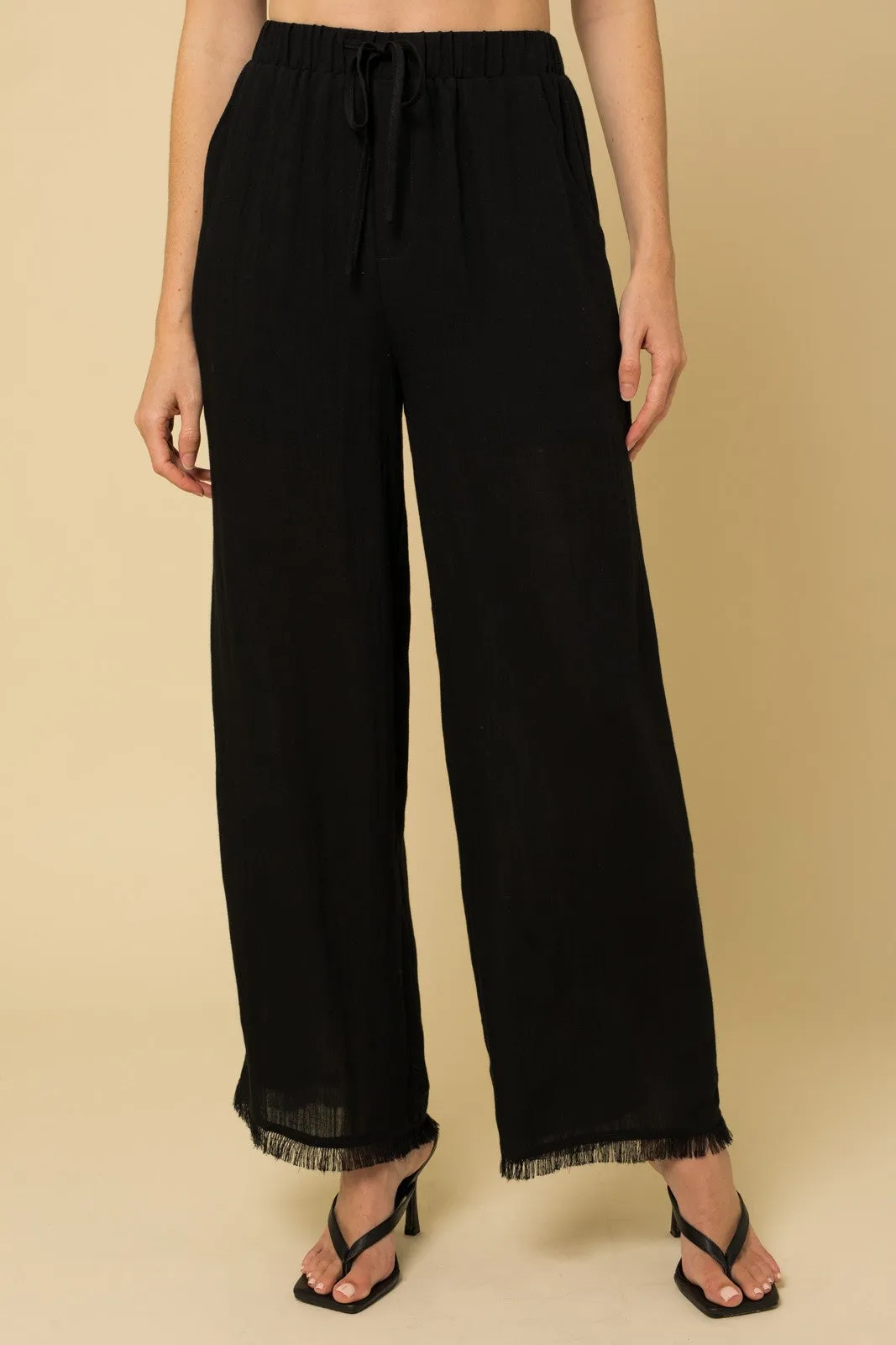Fringe Hem Wide Leg Pants