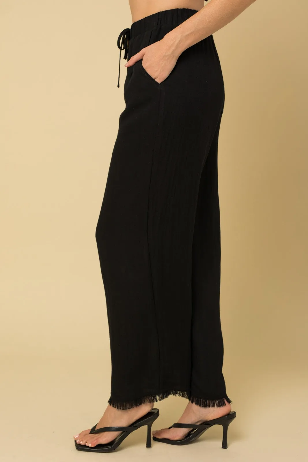 Fringe Hem Wide Leg Pants