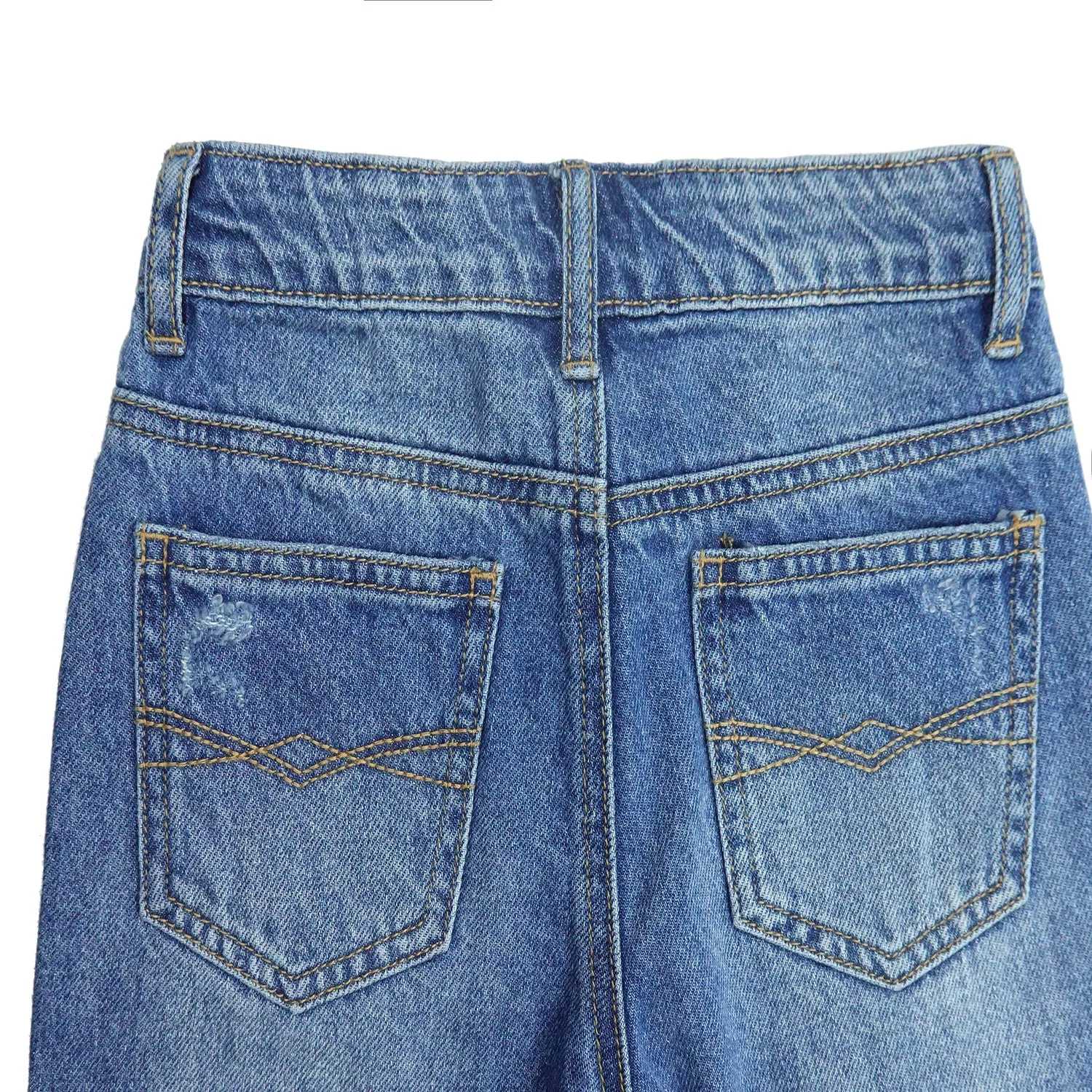 Girl Little Kid Ripped Elastic Band Inside Straight Fit Denim Jeans