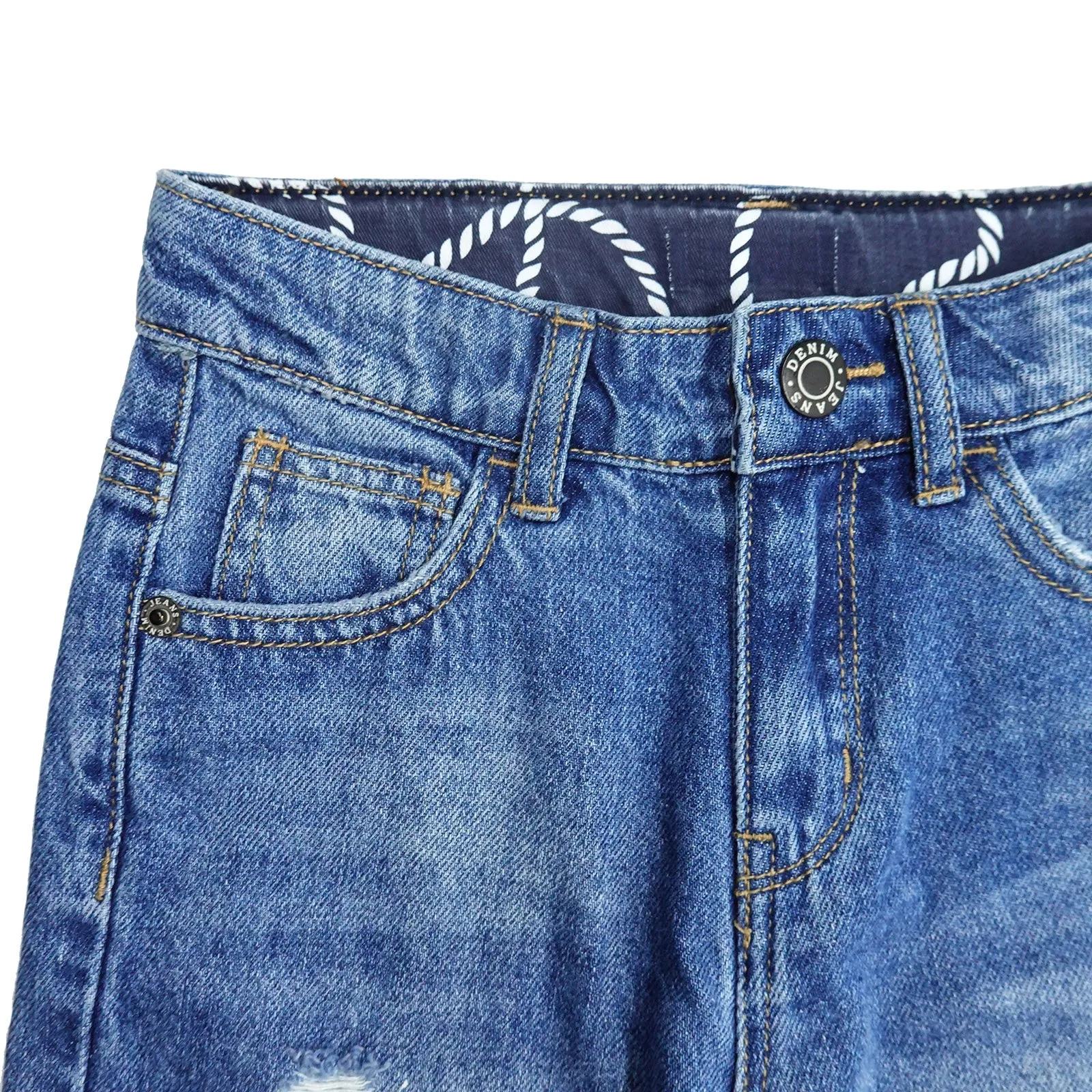 Girl Little Kid Ripped Elastic Band Inside Straight Fit Denim Jeans