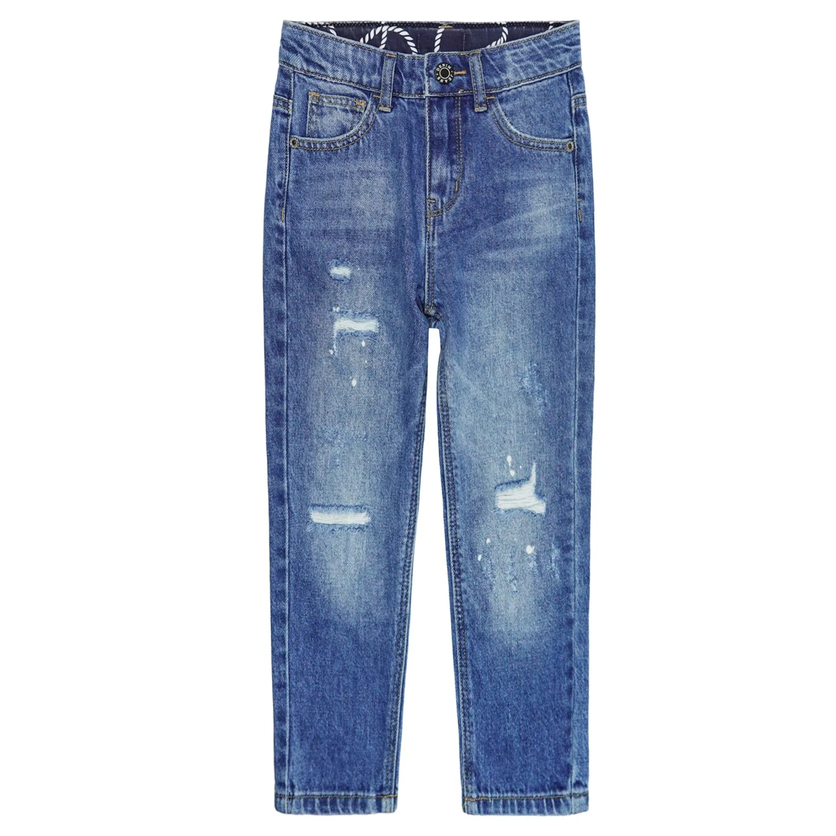 Girl Little Kid Ripped Elastic Band Inside Straight Fit Denim Jeans