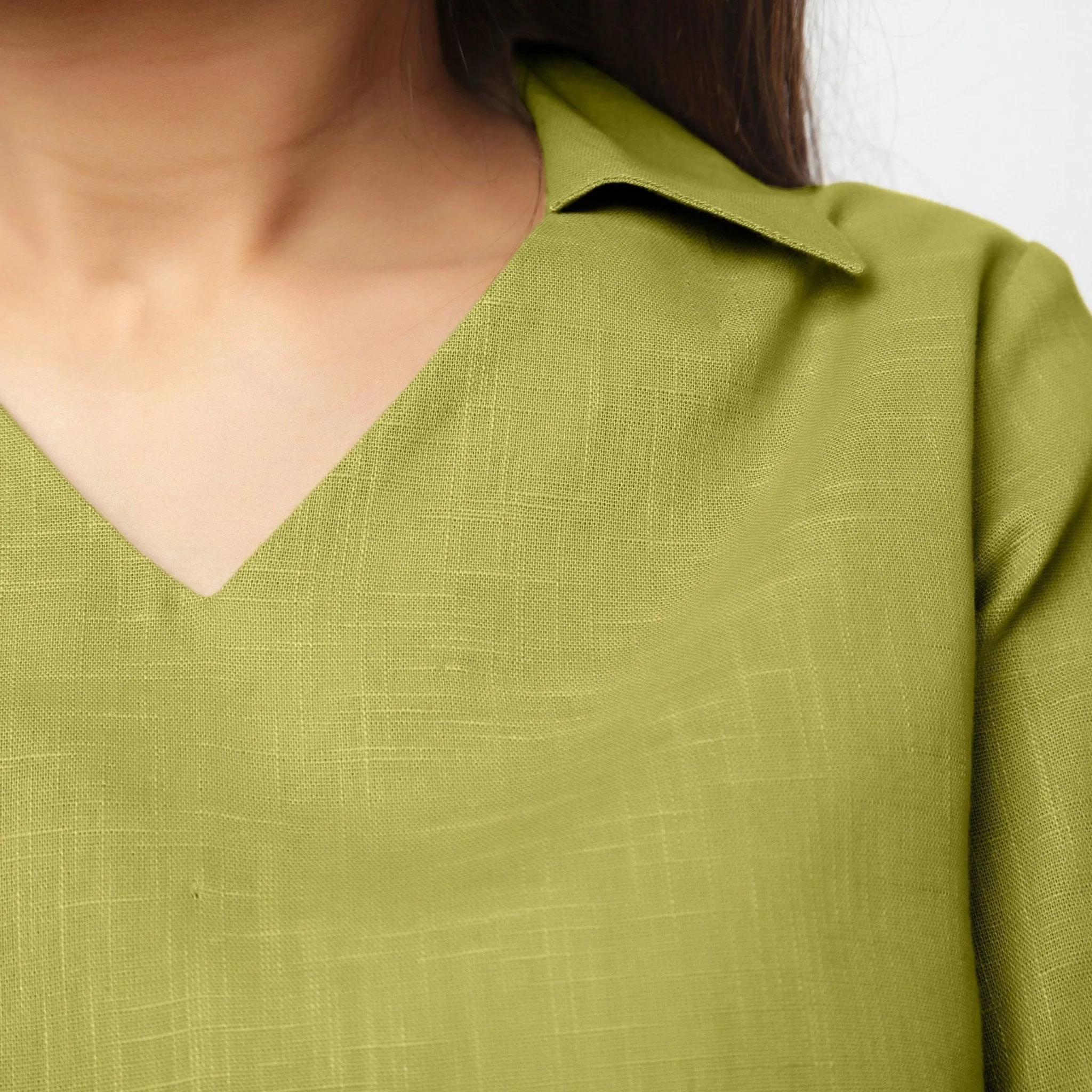 Green Flat Collar 100% Cotton Comfort Fit Top