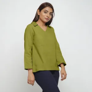 Green Flat Collar 100% Cotton Comfort Fit Top