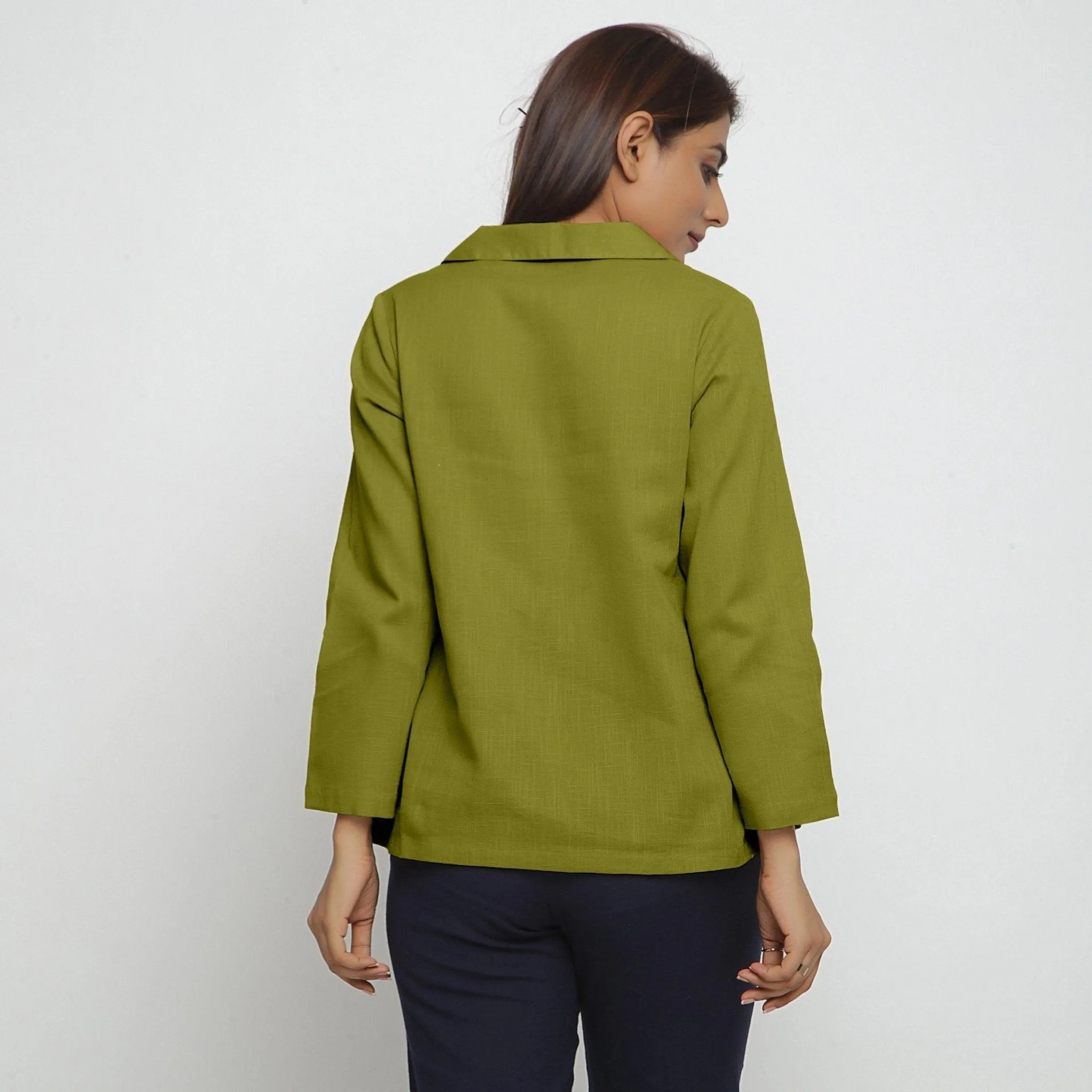 Green Flat Collar 100% Cotton Comfort Fit Top